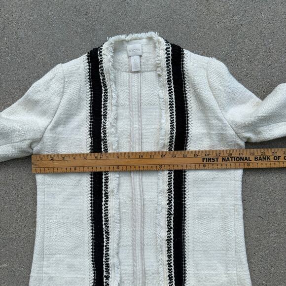Chico's Textured Novelty Topper Long Sleeve Jacket Ivory Cream Black Size 0 - Picture 7 of 9